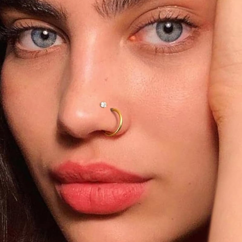 Incaton 20G Stainless Steel Nose Rings for Women Nose Rings Hoops L Shaped Nose Studs Screw Nose Piercing Jewelry for Women Men Silver Rose Gold Black Rainbow - Image 4